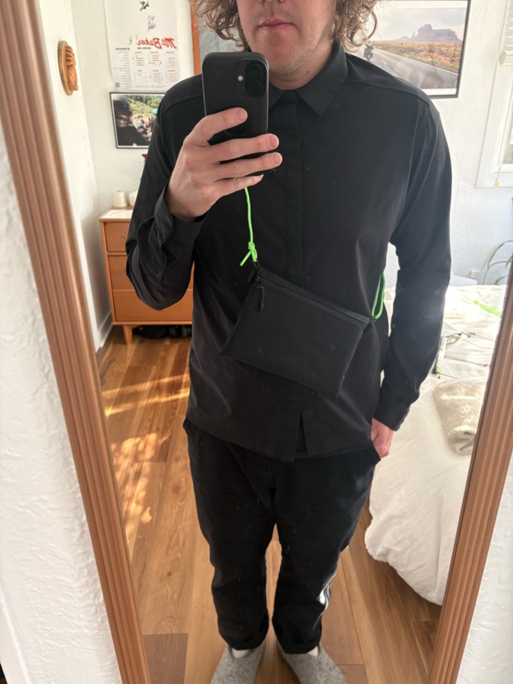 Handmade X-PAC crossbody Sacoche Bag – Black w/ Neon Green Strap